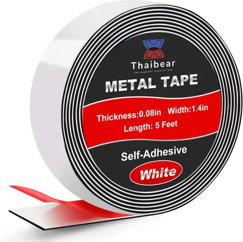 Thaibear Cinta Metálica para Imanes (1.4'' Ancho x 1.5 m Largo) Tiras Metálicas Flexibles Autoadhesivas, Cinta de Hierro Adhesiva Tiras de Metal