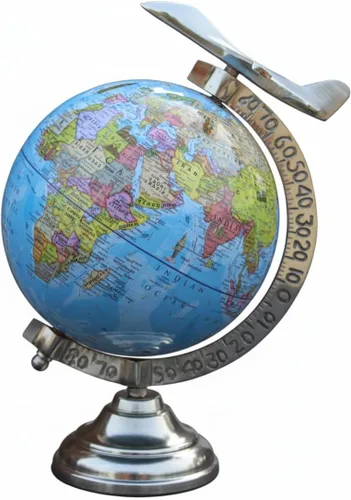 Globo educativo con jet para aprendizaje y decoraciones. Globo mundial de escritorio con jet para estudio y oficina con aumento libre.
