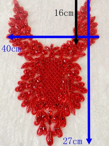Miniatura 5 de Apliques de encaje hechos a mano con diamantes de imitación para coser a mano, parches para ropa de vestir, falda y escote (verde profundo)