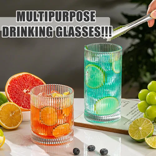 Miniatura 6 de Vasos para beber, juego de 8 vasos de vidrio estilo origami, 4 vasos altos de 15 onzas y 4 vasos de 12 onzas, tazas de mojito, copa de cóctel
