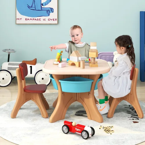 Miniatura 6 de DORTALA Juego de mesa y silla para niños, mesa de actividades de plástico para niños y 2 sillas con cubos de almacenamiento, mesa y sillas para Café