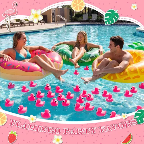 Miniatura 6 de Honoson 24 patos de goma flamencos a granel flamencos rosados recuerdos de fiesta juguete de baño piscina flotante chirriante patos de goma