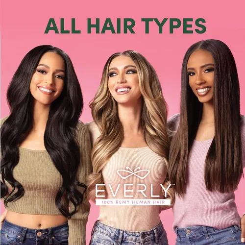Miniatura 2 de Everly Extensión de cabello con clip, 7 piezas de cabello humano Remy sin costuras con clip de trama de silicona con tecnología de clip de mariposa