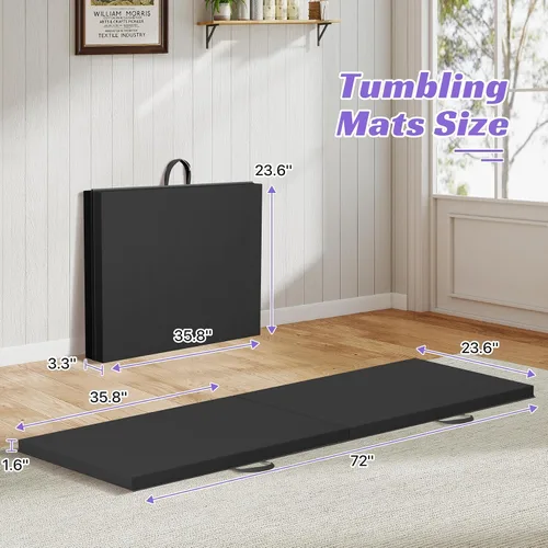 Miniatura 7 de BLKMTY Gymnastics Mats, Folding Exercise Mat Gym Yoga Aerobics Fitness Mats Kids' Gymnastics Tumbling Mat with Carrying Handles for Home Gym