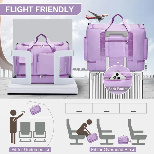 Miniatura 337 de Pequeña bolsa de gimnasio para mujer, bolsa de viaje con compartimento para zapatos