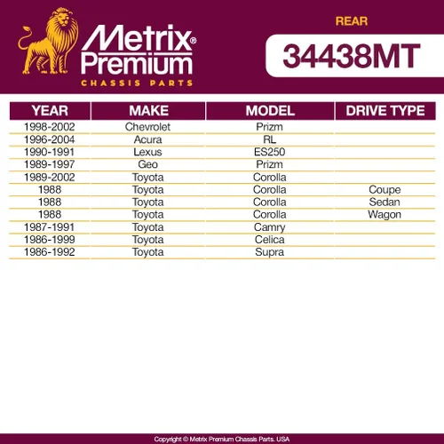 Miniatura 2 de Metrix Barra estabilizadora trasera premium K9545 se adapta a Acura RL 1996-2004, Chevrolet Prizm 1998-2002, Geo Prizm 1989-1997, Lexus ES250