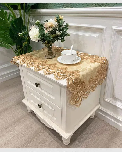 Mantel de Mesa de Noche Tapetes de Encaje para Mantel de Mesa Auxiliar Camino de Mesa Cubierta Antipolvo de Superficie de Mesa Decoración de Mesita