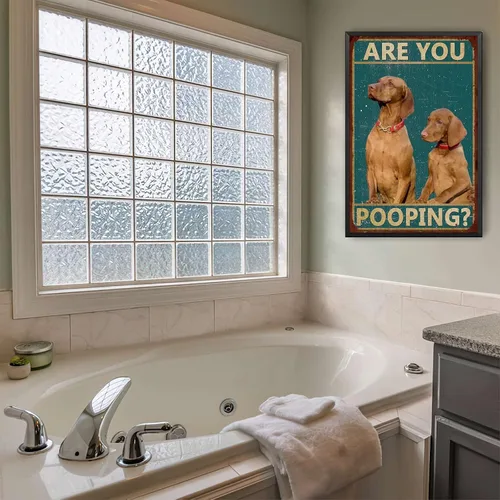 Miniatura 6 de LIUAXICIA Letreros divertidos de hojalata con texto en inglés "Dog are You Pooping", decoración de pared para baño, baño, decoración para amantes