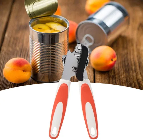 Miniatura 4 de Fdit Abrelatas multifunción naranja y negro, de acero inoxidable, manual de seguridad, abrelatas de lata, de mano, prácticos, utensilios de cocina