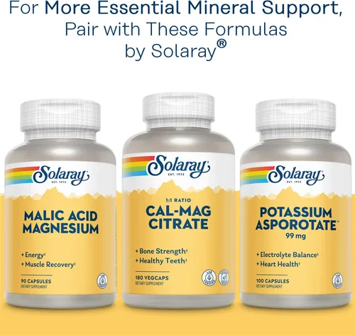 Miniatura 8 de Solaray Citrato de potasio, equilibrio de electrolitos saludable, soporte de función nerviosa y muscular, vegano, 60 cápsulas vegetales