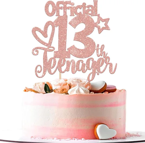 Miniatura 19 de Rsstarxi 1 paquete de 13 decoraciones oficiales para tartas de adolescentes con purpurina negra para decoración de pastel de cumpleaños de 13 años