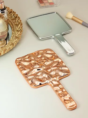 Miniatura 9 de Espejo de mano, espejo de mano con ondas de agua con mango para maquillaje, cuadrado, plateado, grande (6 x 11 pulgadas)
