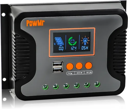 Miniatura 8 de PowMr controlador de carga solar PWM de 30A, 12V 24V 36V 48V Auto, pantalla LCD y salida USB dual, apto para baterías AGM, Gel, FLD, de plomo-ácido