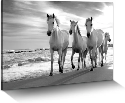 Miniatura 7 de Lienzo decorativo de caballo de granja: gran marco de caballos en blanco y negro, impresiones de retratos de pareja amistosa, imagen de corceles