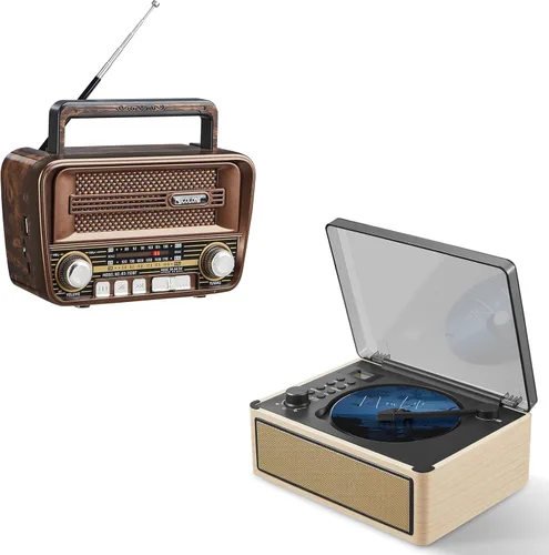 Radio portátil AM FM y reproductor de CD retro, altavoz retro vintage Bluetooth 5.3, reproductor de CD portátil, radio FM, reproductor de música de
