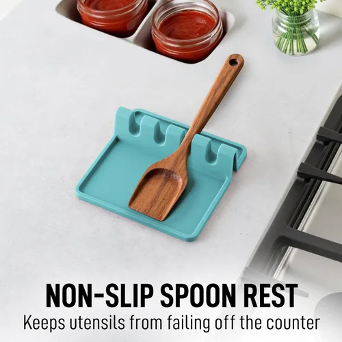 Miniatura 5 de Zulay Kitchen - Reposa utensilios de silicona con bandeja antigoteo para múltiples utensilios de cocina, reposacucharas sin BPA y resistente al