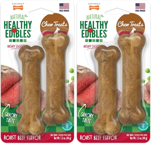 Miniatura 15 de Nylabone Healthy Edibles Masticables Naturales para Perros Golosinas Masticables de Larga Duración para Perros, Sabor a Carne Asada y Pollo