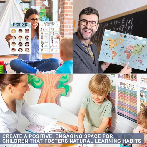 Miniatura 6 de KINGPRINT - 16 pósteres educativos laminados para niños pequeños (11 x 17 pulgadas), pósteres bohemios para aula, imprescindibles para la escuela