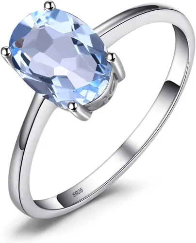 Miniatura 6 de JewelryPalace Anillos de compromiso solitarios de plata de ley 925 chapados en oro de 14 quilates con piedra natal de topacio azul citrino y piedras