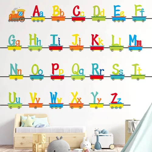 Calcomanías de alfabeto para niños, alfabeto ABC, calcomanías de tren, calcomanías de pared de letras del alfabeto, calcomanías de pared de