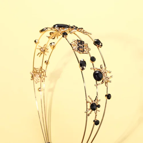Miniatura 5 de Diadema de Halloween para Mujeres Banda de Cabello de Araña de Cristal Aro de Cabello Ancho de Aleación Dorada Accesorios de Halloween