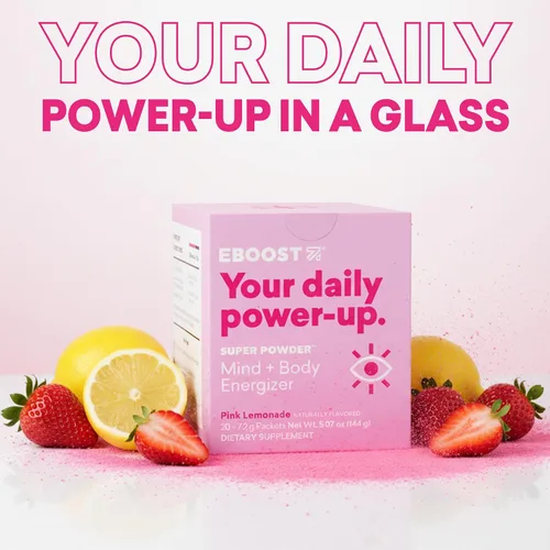 Miniatura 2 de EBOOST Bebida energética y electrolitos en polvo, 20 paquetes – Limonada rosa súper polvo sin azúcar añadido – Mezcla esencial de vitaminas