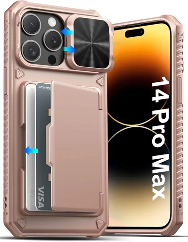 Miniatura 80 de ATATOO Funda para iPhone 17, tarjetero integrado (almacena 3-5 tarjetas) y funda para cámara deslizante y bloqueo RFID, protección de grado militar