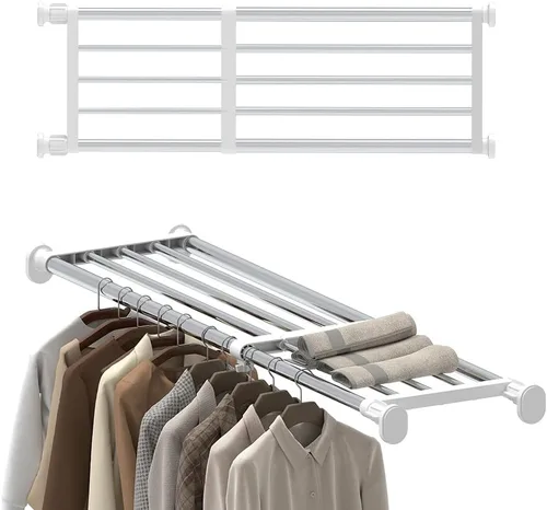 Miniatura 29 de Hershii Estante expandible con sistema de armario de barra resistente, colgador de ropa ajustable para bricolaje, organizador de almacenamiento