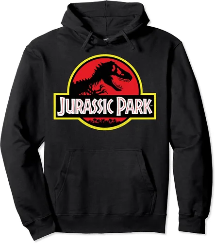 Jurassic Park Sudadera con capucha con logotipo vintage envejecido, Negro, S