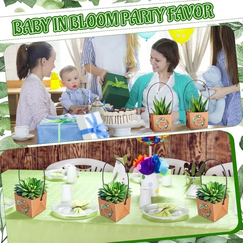 Miniatura 5 de Aliceset 100 bolsas de regalo para suculentas con asa de plástico, caja de regalo de papel kraft, cesta de regalo para baby shower, boda, fiesta,