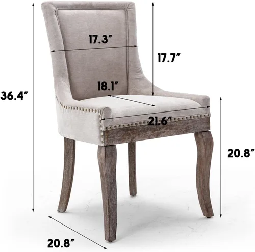Miniatura 3 de Juego de 2 sillas de comedor, sillas tapizadas de cocina y comedor, sillas de tela gruesa con patas de madera maciza de tonos neutros, cabeza