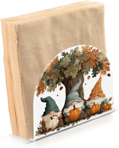 Miniatura 24 de Servilletero de otoño de gnomo negro para mesa, dispensadores de pañuelos acrílicos, servilleteros de cóctel para bodas, fiestas, eventos