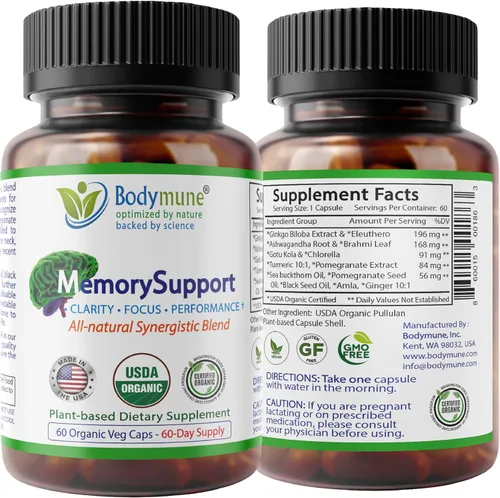 Bodymune MemorySupport - Fórmula de salud cerebral | Apoya la claridad mental, recuperación y concentración* | Mezcla nootrópica orgánica USDA con
