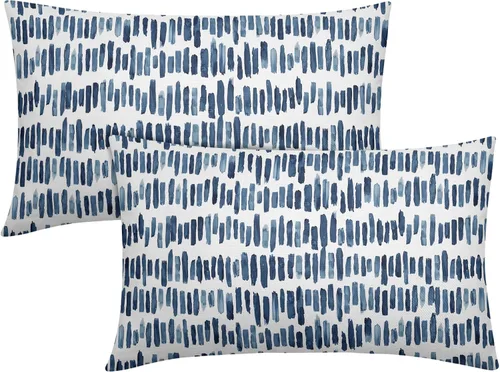 Miniatura 18 de Juego de 2 fundas de almohada de rayas negras para exteriores, 16 x 16 pulgadas, diseño geométrico de rayas abstractas, algodón y lino, cuadradas