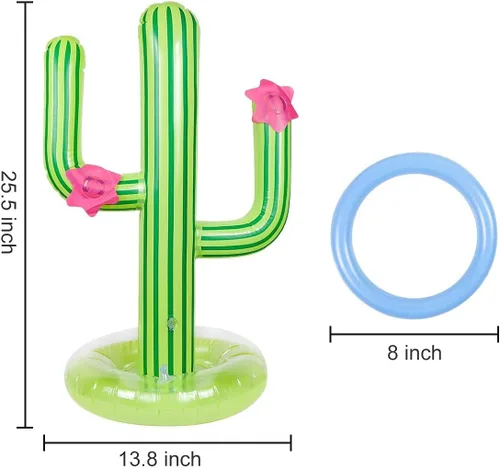 Miniatura 2 de Paquete de 3 juegos inflables de cactus, juego de lanzamiento de anillos de cactus, juguetes de piscina de cactus, flotante, natación, verano