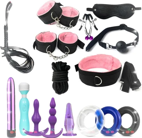 Miniatura 12 de Juego de 16 correas de felpa de alta calidad, juego de 16 piezas para dormitorio de parejas (negro)