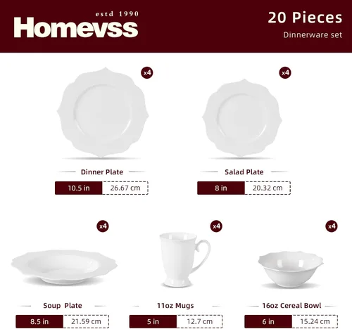 Miniatura 2 de HomeVss, nuevo juego de vajilla de porcelana de hueso, diseño de loto en relieve, juego de 20 piezas