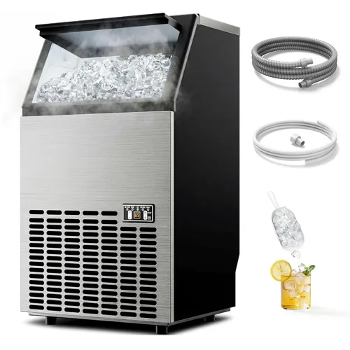 EUHOMY - Máquina comercial para hacer hielo de acero inoxidable, 95 libras de producción diaria, 15 kg de capacidad de almacenamiento de hielo,