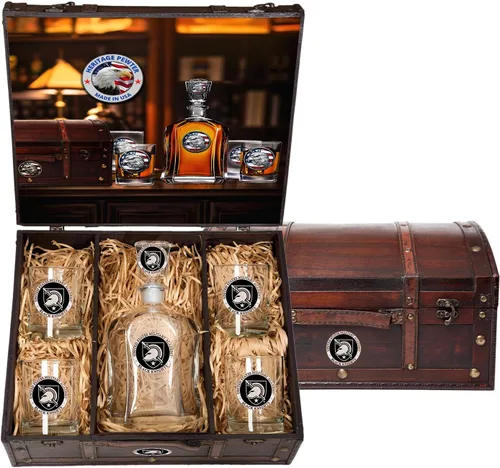 Miniatura 59 de Heritage Pewter Alabama Capitol - Juego de baúl Recipiente de líquido de 24 onzas con 4 vasos de agua Vidrio de peltre elaborado por expertos