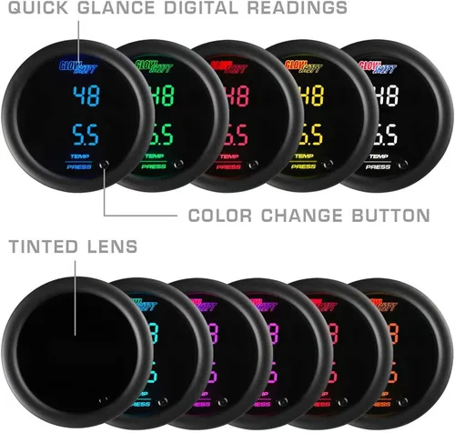 Miniatura 4 de GlowShift Kit de manómetro digital de doble Celsius de 10 colores y temperatura de barra - para aumento, PSI de aceite, agua y temperatura trans.