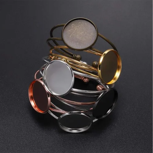 Miniatura 4 de Exceart 6 unidades de pulseras con ajuste de cabujón redondo en blanco, bandejas de bisel ajustables, pulseras para bricolaje y fabricación de joyas