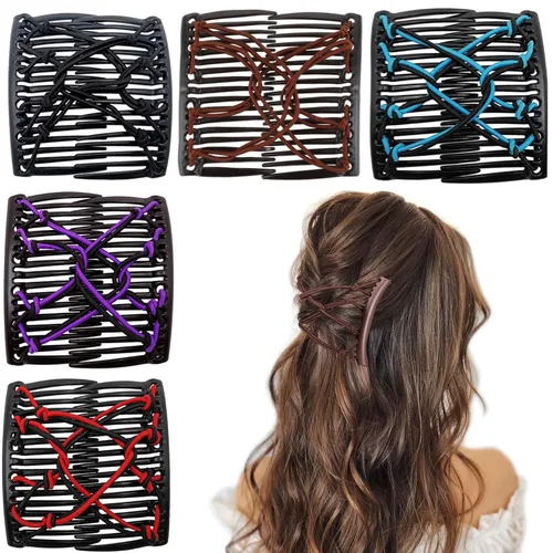 Miniatura 8 de 5 Piezas de Accesorios Mágicos Elásticos para el Cabello: Clips de Peine Elásticos Ajustables, Hacedores de Moños Vintage para Mujeres, Niñas