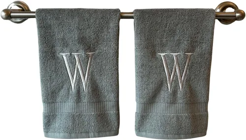 Miniatura 139 de Toalla de mano con inicial beige para baño, toalla bordada decorativa de calidad de hotel de lujo con monograma para tocador, spa, certificado