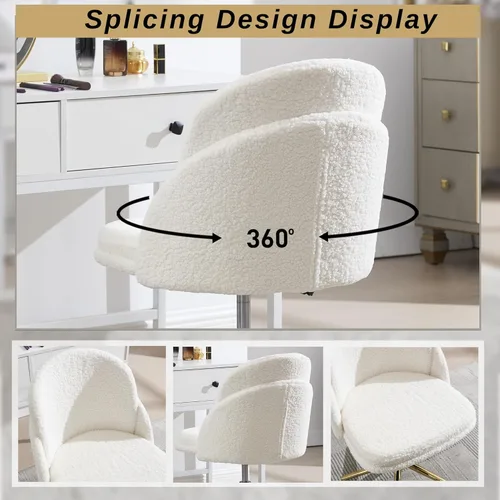 Miniatura 7 de Silla de escritorio de piel sintética, cómoda silla de tocador de maquillaje, moderna silla giratoria tapizada esponjosa con ruedas, base de metal