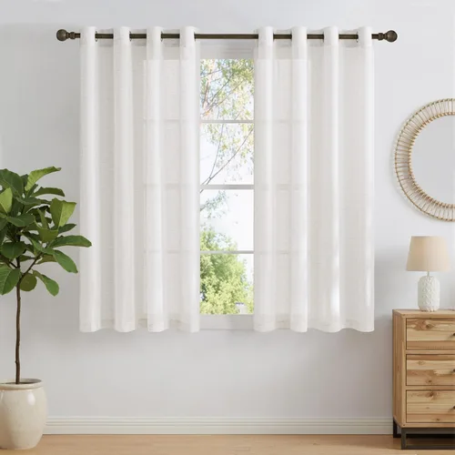 Miniatura 12 de NICETOWN Cortinas de lino transparente blanco para ventanas de 84 pulgadas de largo, cortinas verticales semitransparentes con ojales en la parte