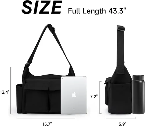 Miniatura 4 de JBB Bolso bandolera de lona para mujer con múltiples bolsillos para viajes y escuela