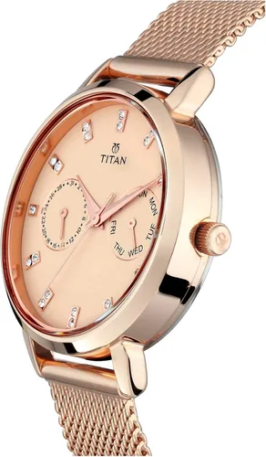 Miniatura 2 de Titan Sparkle Reloj de vestir multifuncional para mujer con cristales Swarovski cuarzo, resistente al agua, banda de malla