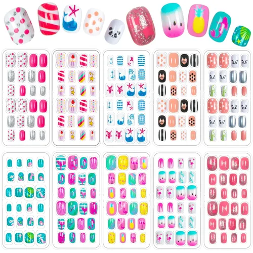 Miniatura 12 de 240 piezas de uñas postizas para niñas, uñas artificiales para niñas, uñas postizas de presión para niñas, uñas de acrílico de cubierta completa