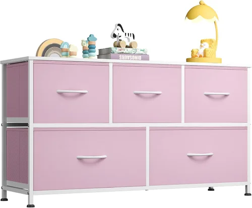 Miniatura 16 de WLIVE Cómoda para dormitorio con 5 cajones, cómoda ancha, cómoda de tela, unidad organizadora de almacenamiento con contenedores de tela