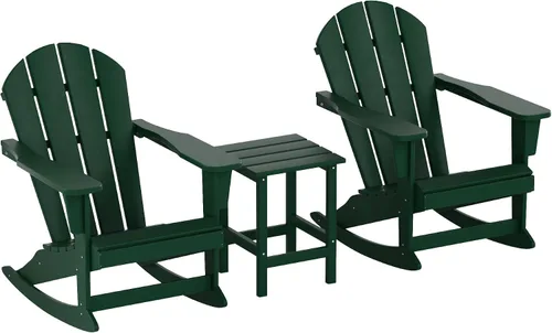 Miniatura 29 de WestinTrends Malibu - Juego de 3 sillas mecedoras Adirondack de polietileno para exteriores y patio con mesa auxiliar (2 plazas), color azul marino